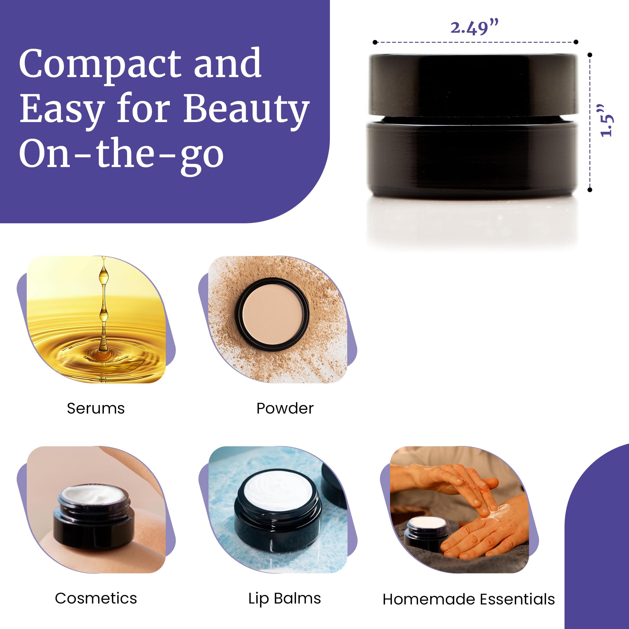 **Black UV-Protected 50ml (1.7 fl oz) Infinity Jars - Refillable Glass Cosmetic Containers for DIY Beauty, Creams & Ointments | Travel-Friendly, Leak-Proof & Sample Pack of 10 | Perfect for Skincare, Essential Oils & Mini Beauty Products**