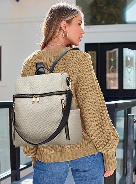 Stylish Women's PU Leather Convertible Backpack Purse - 2-Piece Travel Satchel Handbag for Work, School & Daily Use