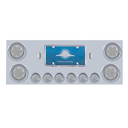 C2W Stainless Steel Rear Center Panel with Red LED Lights, Clear Lens & Chrome Bezels for Semi Trucks - Perfect for Night Driving & Enhanced Safety