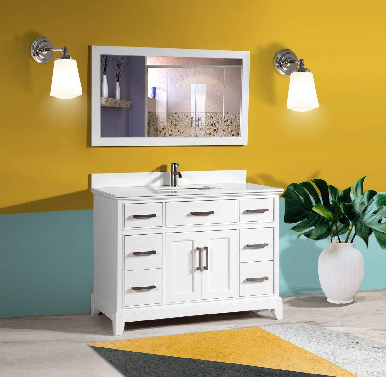 Vanity Art 60 Inch Modern Bathroom Vanity Set with Carrara Marble Top, Sink & Mirror | Soft Close Doors, Dovetail Drawers, Brushed Nickel Handles | Perfect for Master Bathroom Remodel & Small Space Organization (VA1060-W)