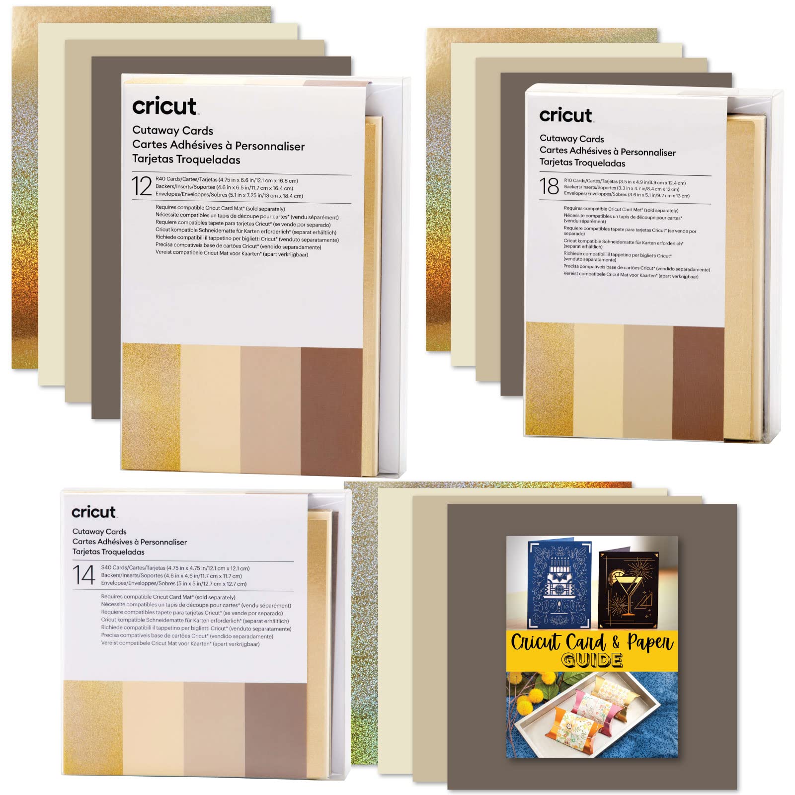 Cricut Cutaway Cards Neutral Sampler with R10, R40, S40 Blades & Paper eBook Bundle - DIY Cardstock for Invitations, Anniversaries, Birthdays, Weddings - Perfect for Cricut Maker & Explore Cutting Machines - Create Stunning Greeting Cards, Envelopes & Scrapbooking Projects