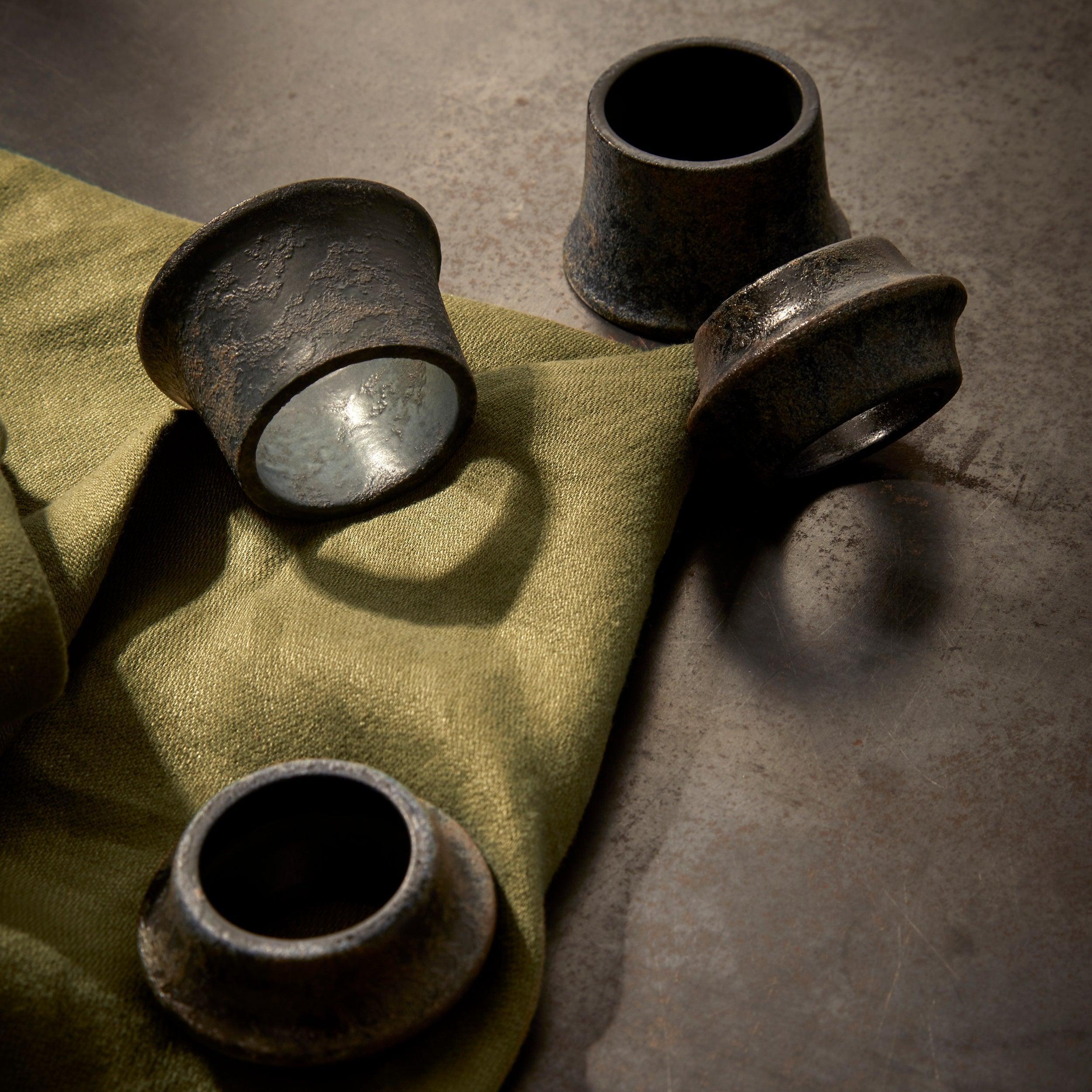 Elegant Terra Cuff Napkin Rings Set of 4 - Handcrafted Ceramic Tableware for Dinner Parties, Weddings & Holiday Decor