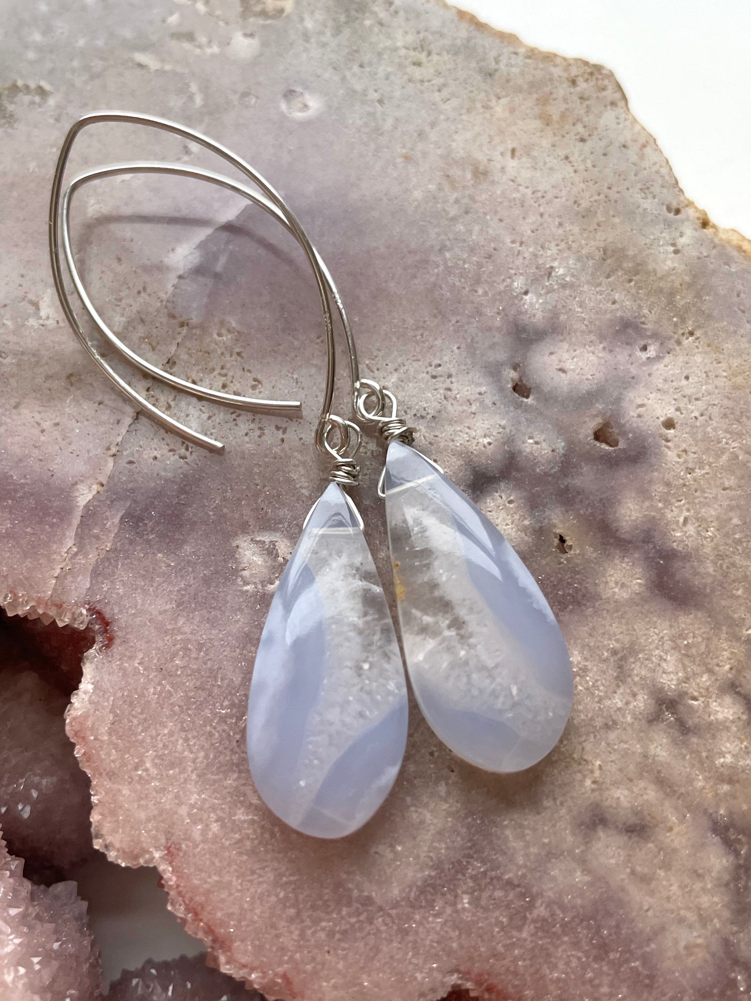 Blue Lace Agate Earrings Sterling Silver 925 - Handmade Dangle Earrings for Women, Perfect for Weddings, Parties & Everyday Wear