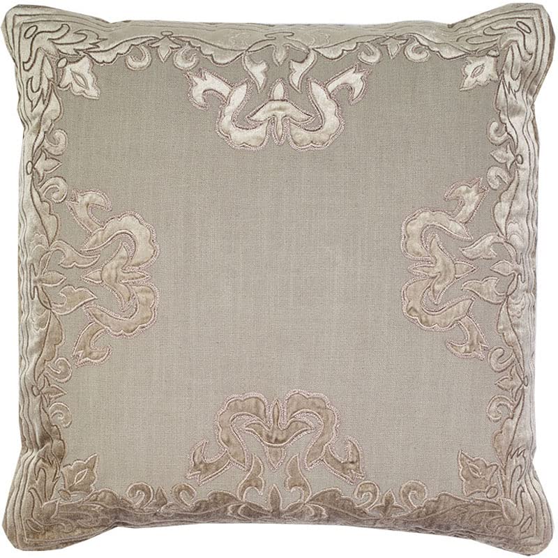 Aviva Velvet Applique Embroidered Linen Pillow Cover - Natural Home Decor for Living Room, Bedroom & Sofa