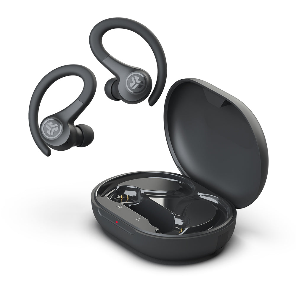 GO Sport+ True Wireless Earbuds - Bluetooth 5.0, IPX7 Waterproof, 30H Playtime, Noise Cancelling Headphones for Running, Gym & Workout - Graphite Black