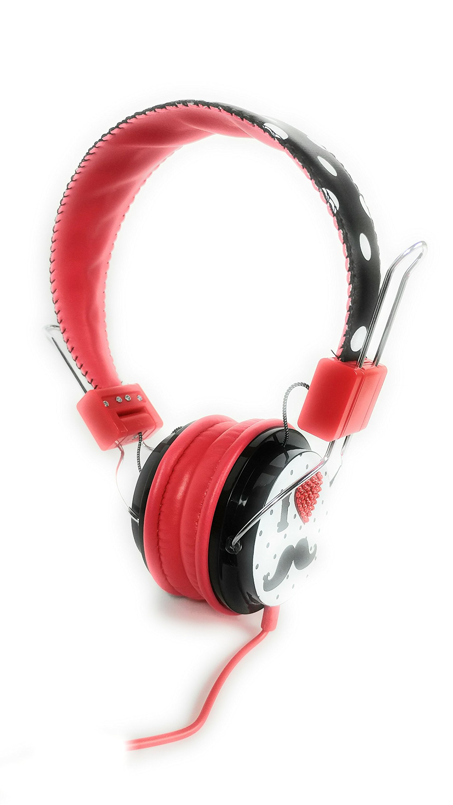 SWAGG SWHP-BA-LOVE Wireless Bluetooth Headphones with Built-in Mic - Love Mustache Design, Crystal Bling Ear Cups for Girls & Teens - Perfect for Music, Gaming & Online Classes
