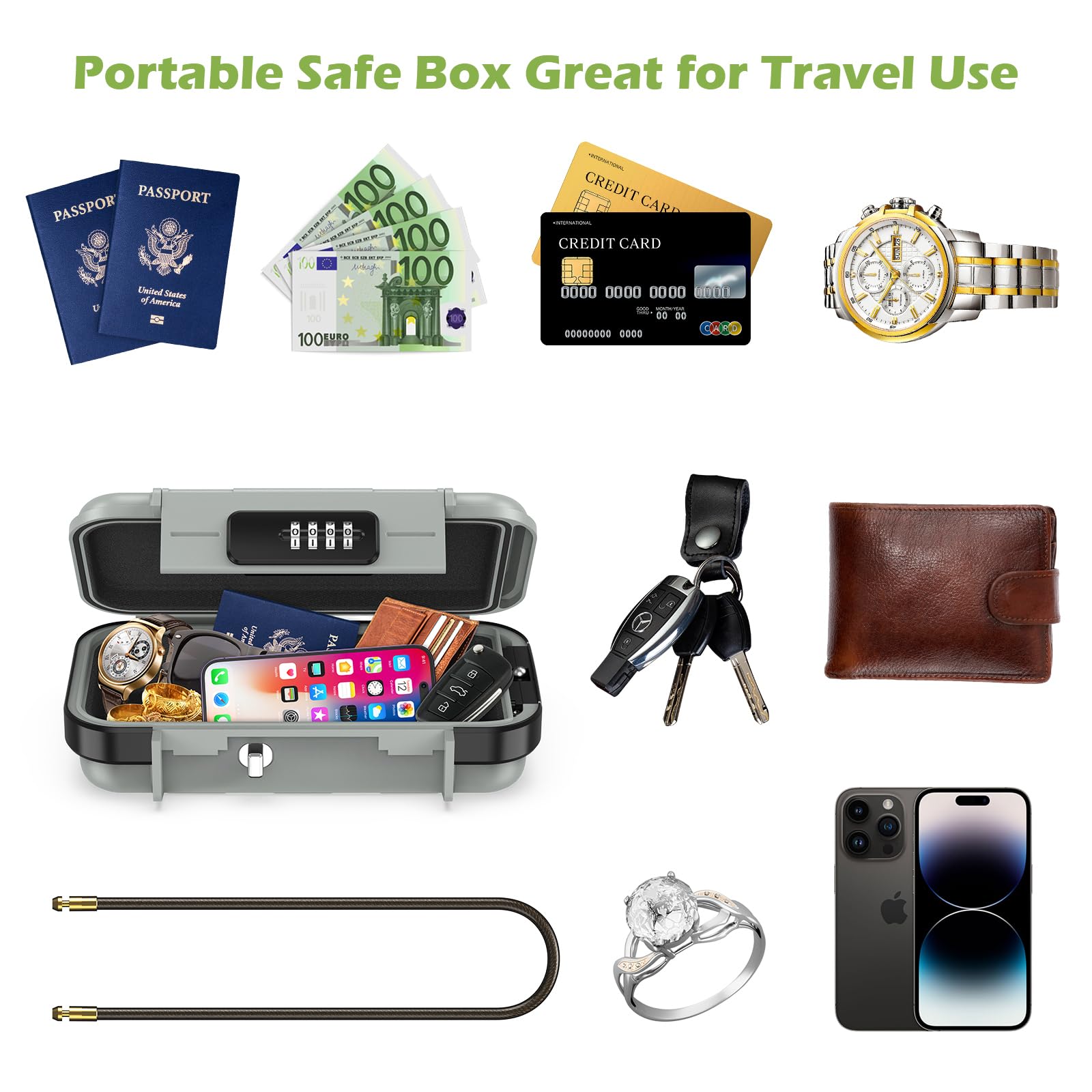 KeeKit Waterproof Portable Combination Lock Box - 4 Digit Secure Personal Safe for Beach, Pool, Gym, Shopping & Outdoor Camping | Durable Gray Storage Solution for Valuables, Phones & Keys