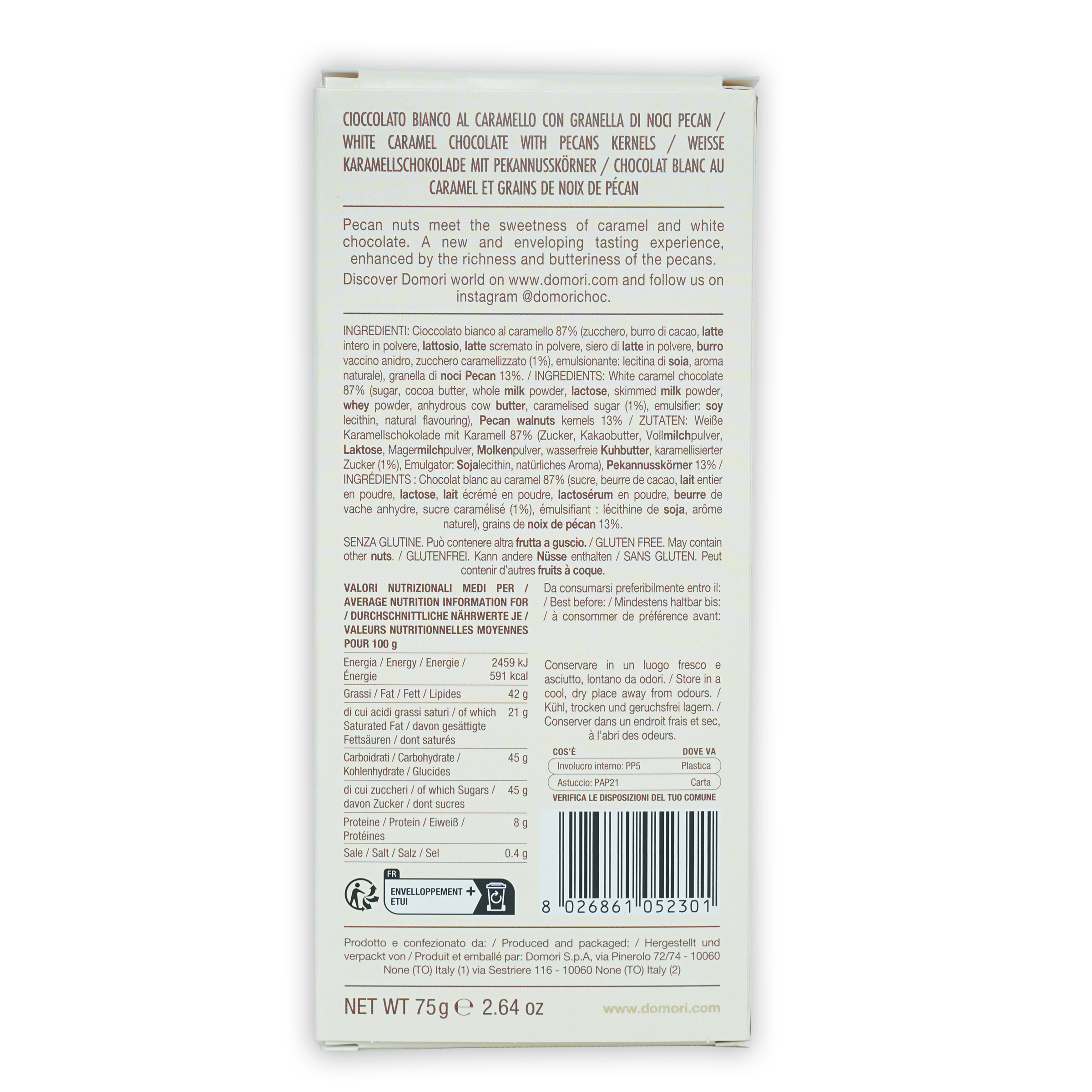 Premium Domori White Chocolate with Caramel & Pecans - Gourmet Italian Dessert for Gifting, Parties & Romantic Occasions