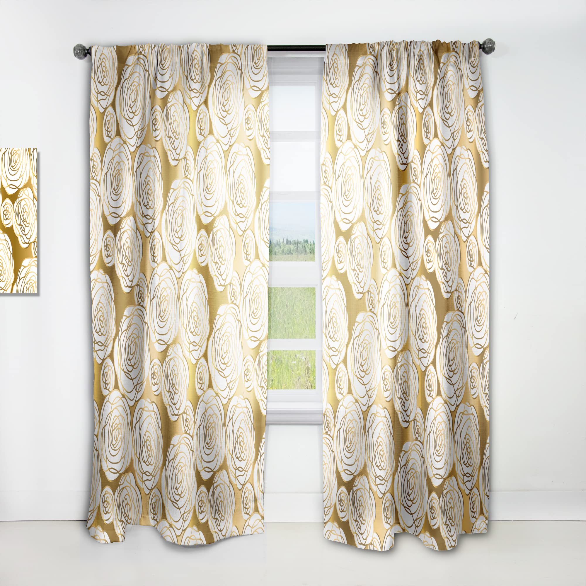 DesignQ 'Golden Floral III' Thermal Insulated Curtains - Single Panel 52x84 - Elegant Window Treatments for Bedroom & Living Room | Perfect for Home Decor, Light Control & Energy Efficiency