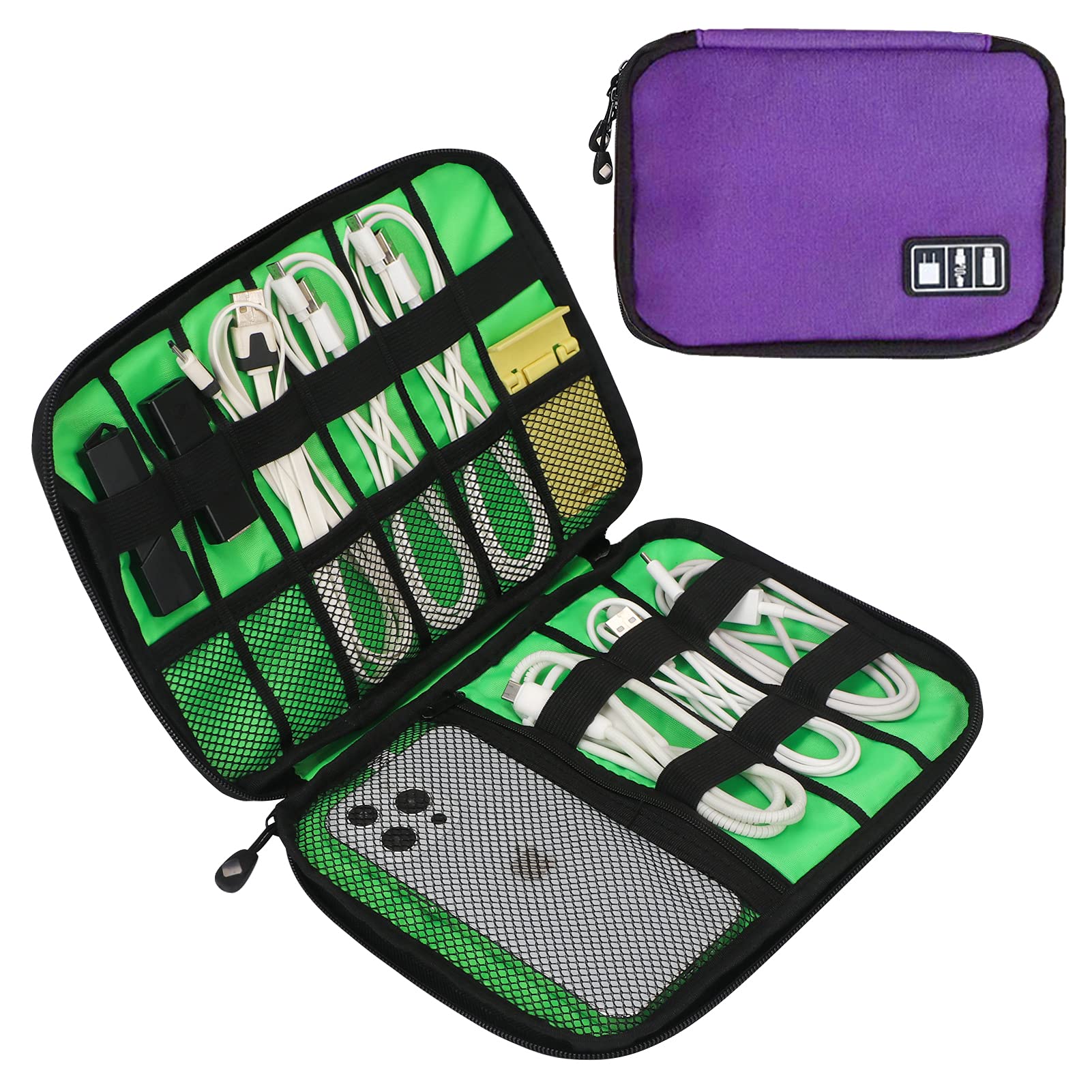 FYY Waterproof Electronics Travel Organizer - All-in-One Cable Organizer Case for Chargers, Cords & Tech Accessories | Portable Tech Bag for Travel, Office & Home Use (Purple)