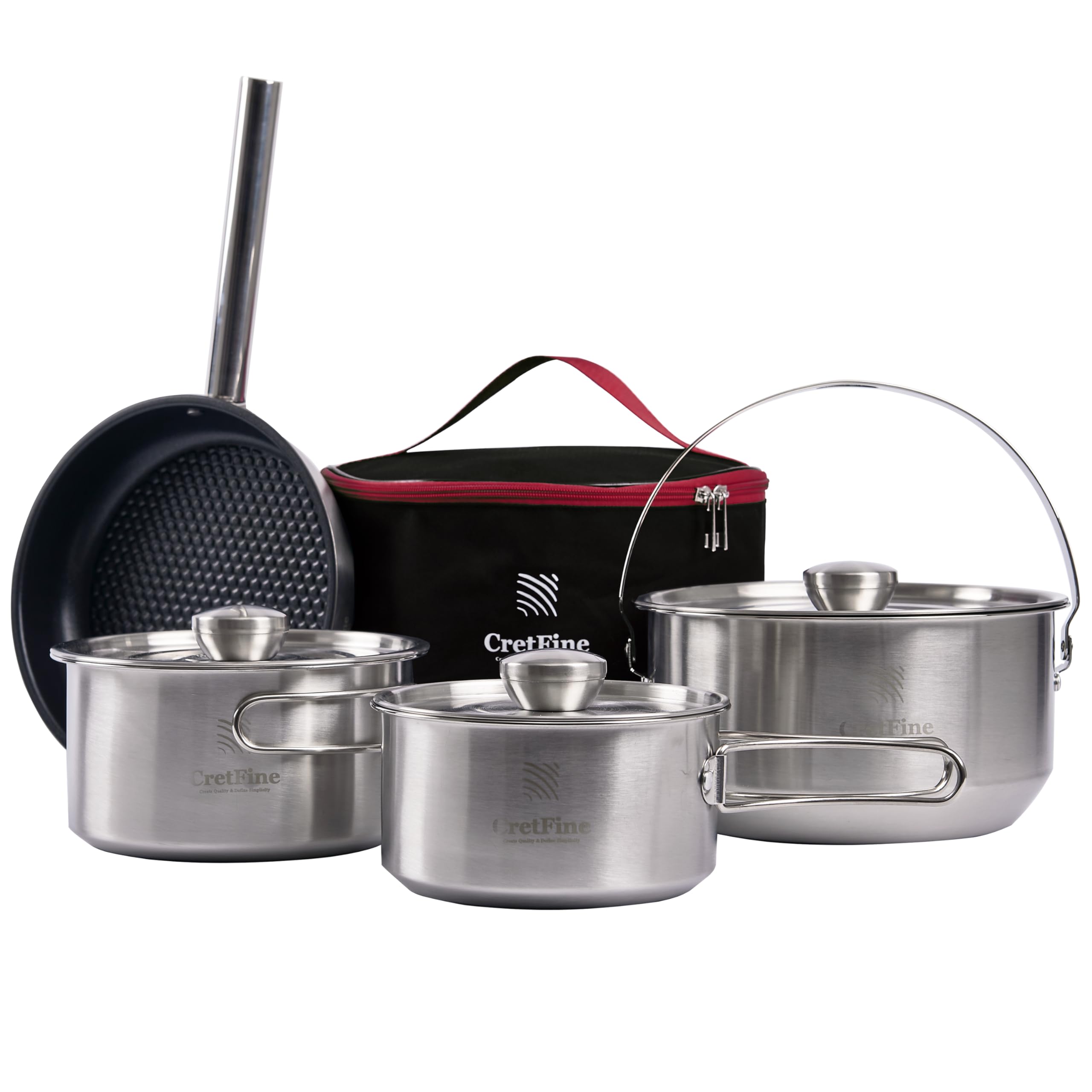 **CampPro 10-Piece Stainless Steel Camping Cookware Set for 4-8 People - Portable Outdoor Cooking Kit with Carrying Bag - Perfect for Campfire, RV Trips, Backyard Picnics & Outdoor Adventures**