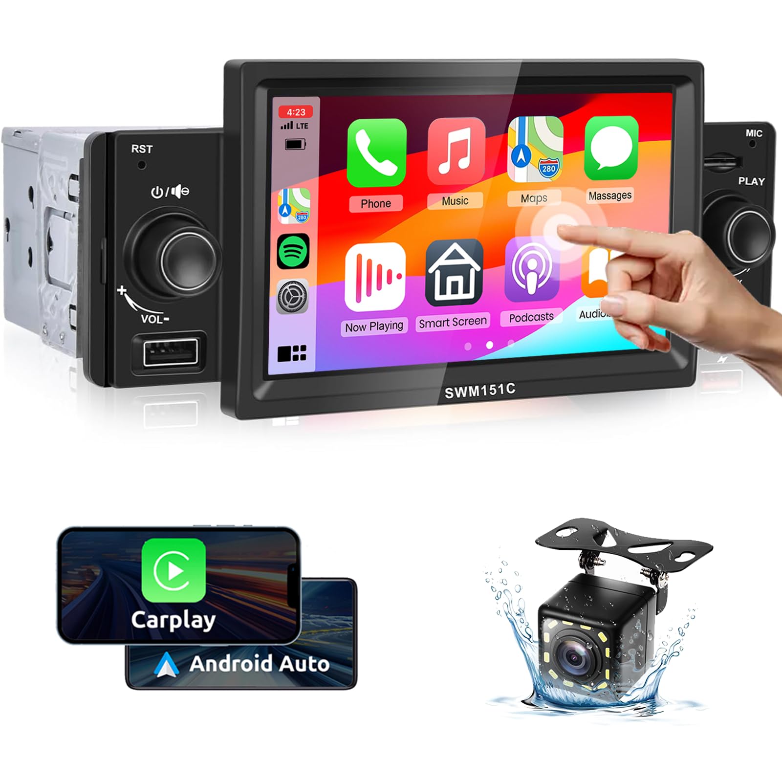 PODOF Single Din Car Stereo with 5