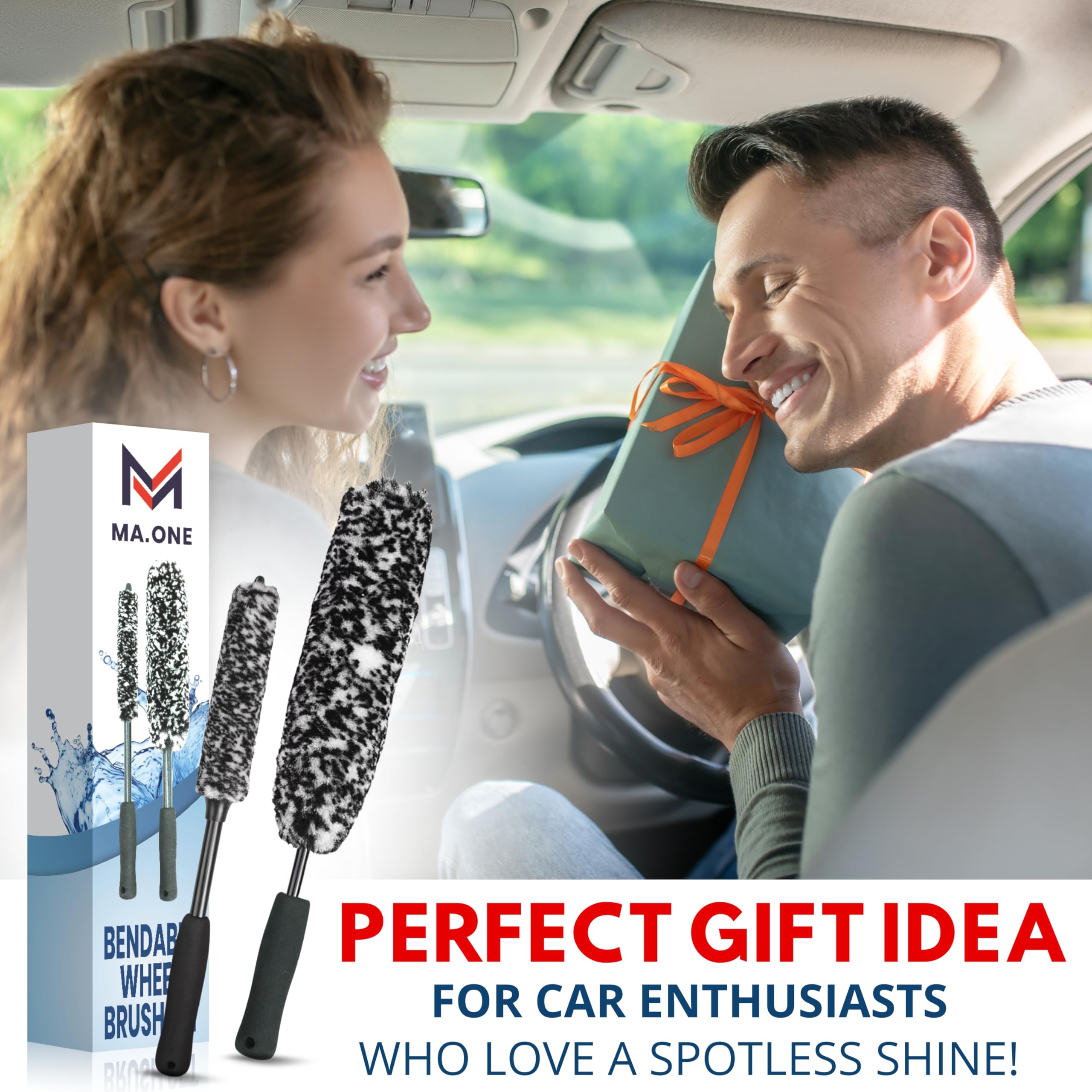 Premium 2-Pack Tire Shine & Wheel Cleaning Kit - Long Handle Car Wash Brush, Black Trim Restorer & Auto Rim Brake Dust Remover - Wet Dressing Coating Detailing Set for Cars, Trucks & SUVs - Adams Professional Auto Care Products