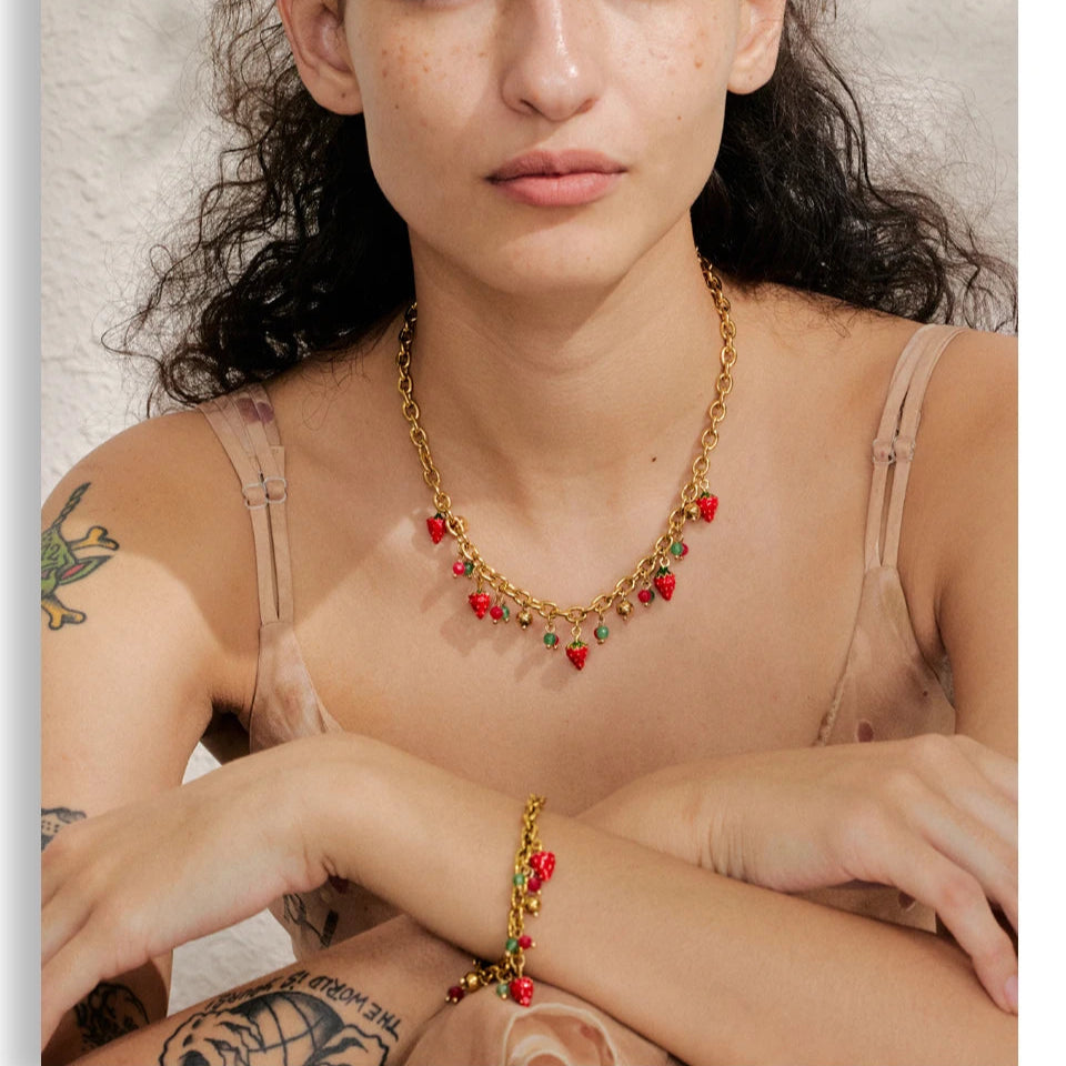 Trendy Y2K Strawberry Charm Necklace for Women | YN5151 | Perfect for Casual Wear, Parties & Gifts