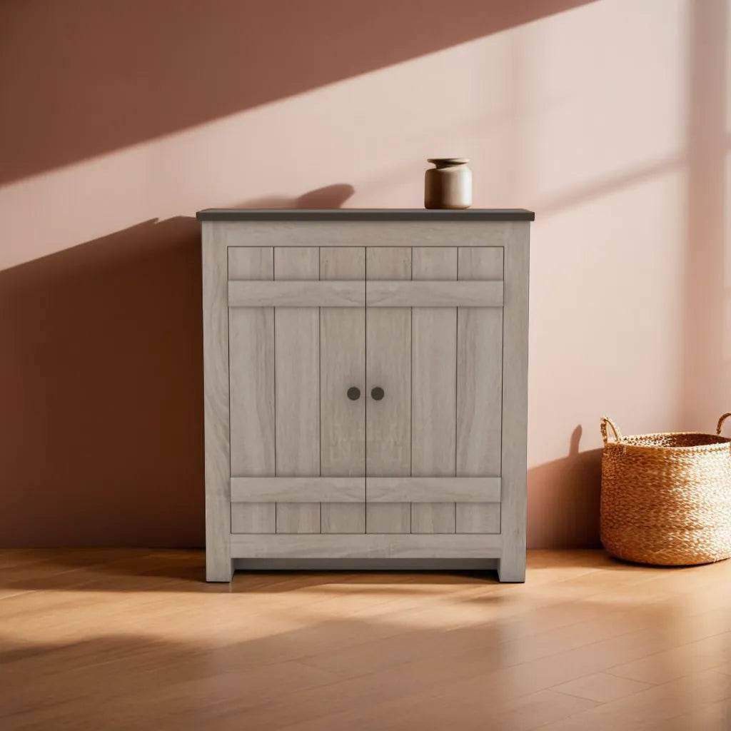 Dutton 2-Door Rustic Wooden Shoe Storage Cabinet - Organize Entryway, Hallway & Closet Shoes | Farmhouse Style Entry Storage Solution