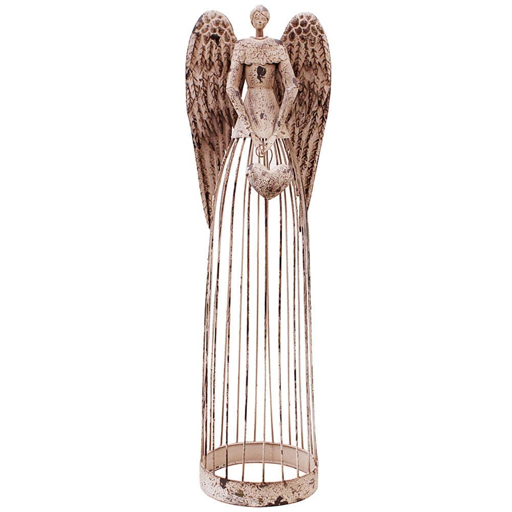 Linfevisi 32 Inch Rustic Metal Garden Angel Statue - Heart Design Vintage Yard Art, Heavenly Home Decor & Unique Housewarming Gift for Outdoor Garden, Patio, or Indoor Accent
