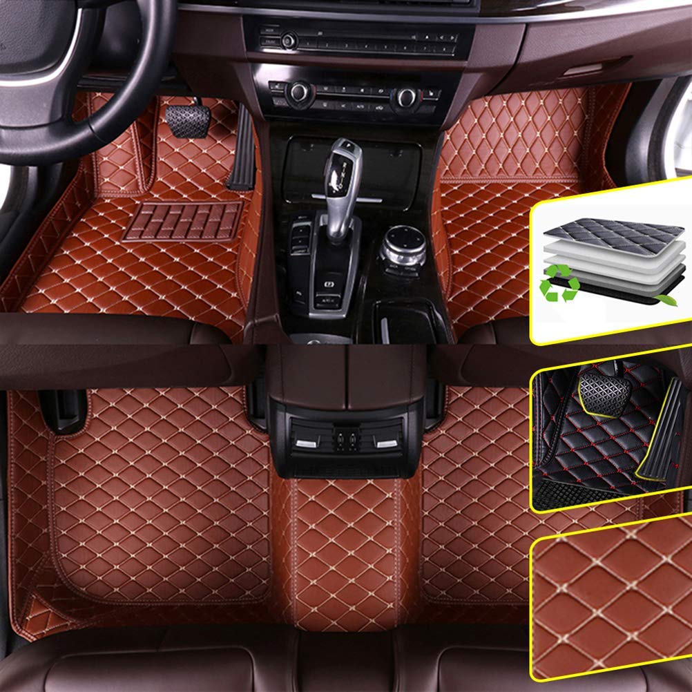 Custom Fit BMW X5 F15 (2014-2018) 5-Seater Waterproof Non-Slip Leather Car Floor Mats - Premium Automotive Interior Accessories (1 Set, Brown) - Perfect for All-Weather Protection & Luxury Car Interior Upgrade
