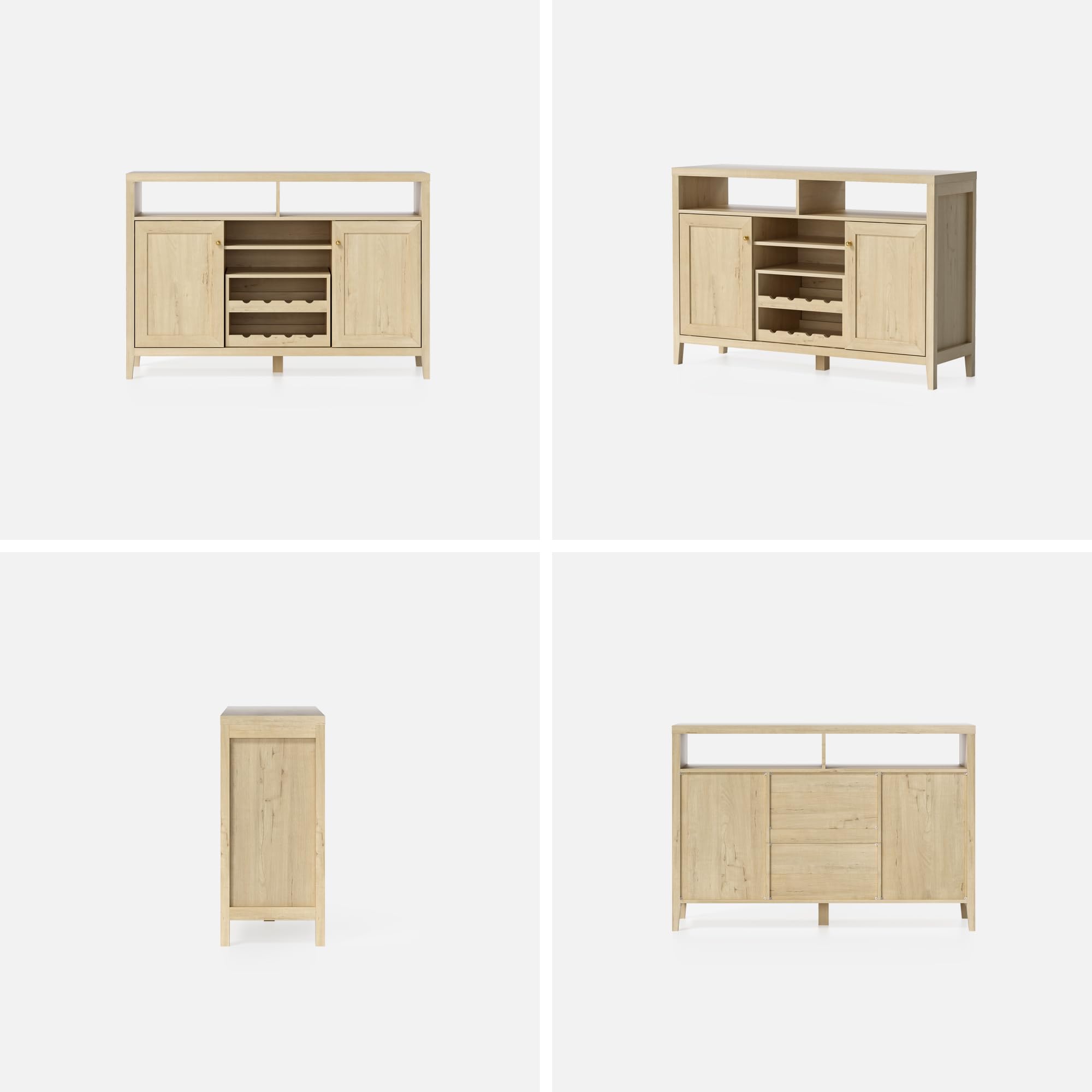 Farmhouse Wine Bar Cabinet with Doors - Light Oak Sideboard Buffet Storage for Liquor, Glassware & Dining Essentials | Perfect for Dining Room, Living Room & Home Bar Decor