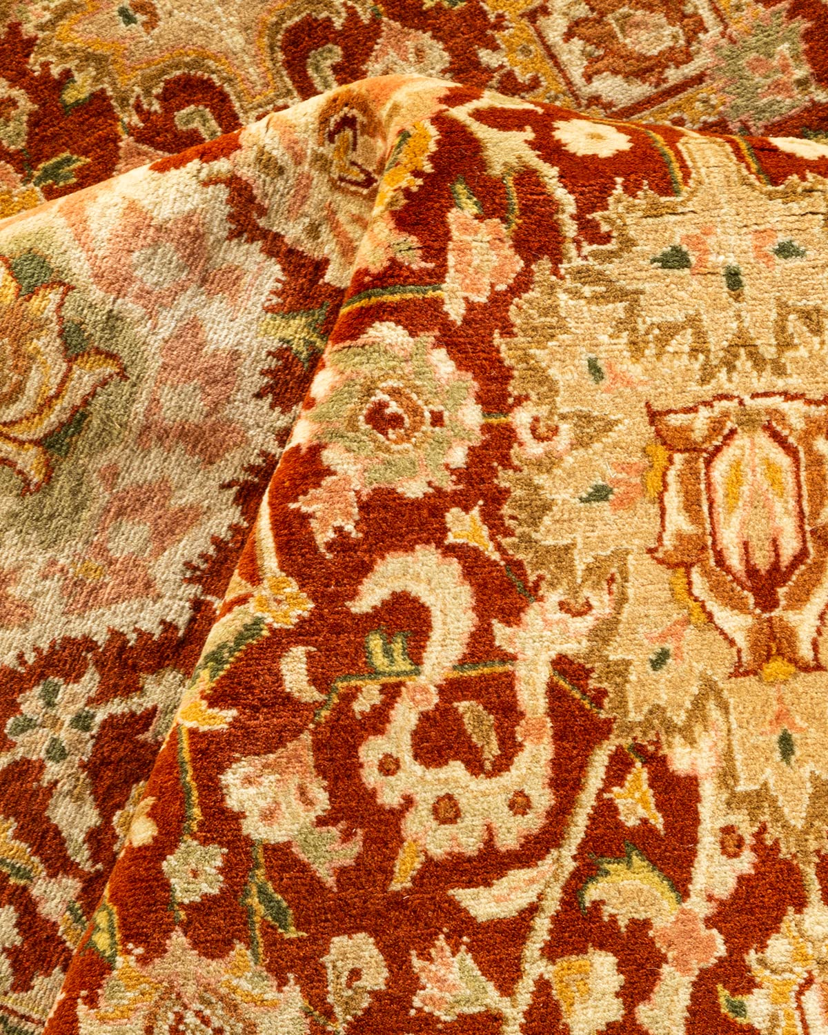 Handmade Wool Oriental Mogul Orange 8x10 Area Rug - Traditional Hand-Knotted One-of-a-Kind Solo Rugs for Living Room, Bedroom & Dining Room Decor