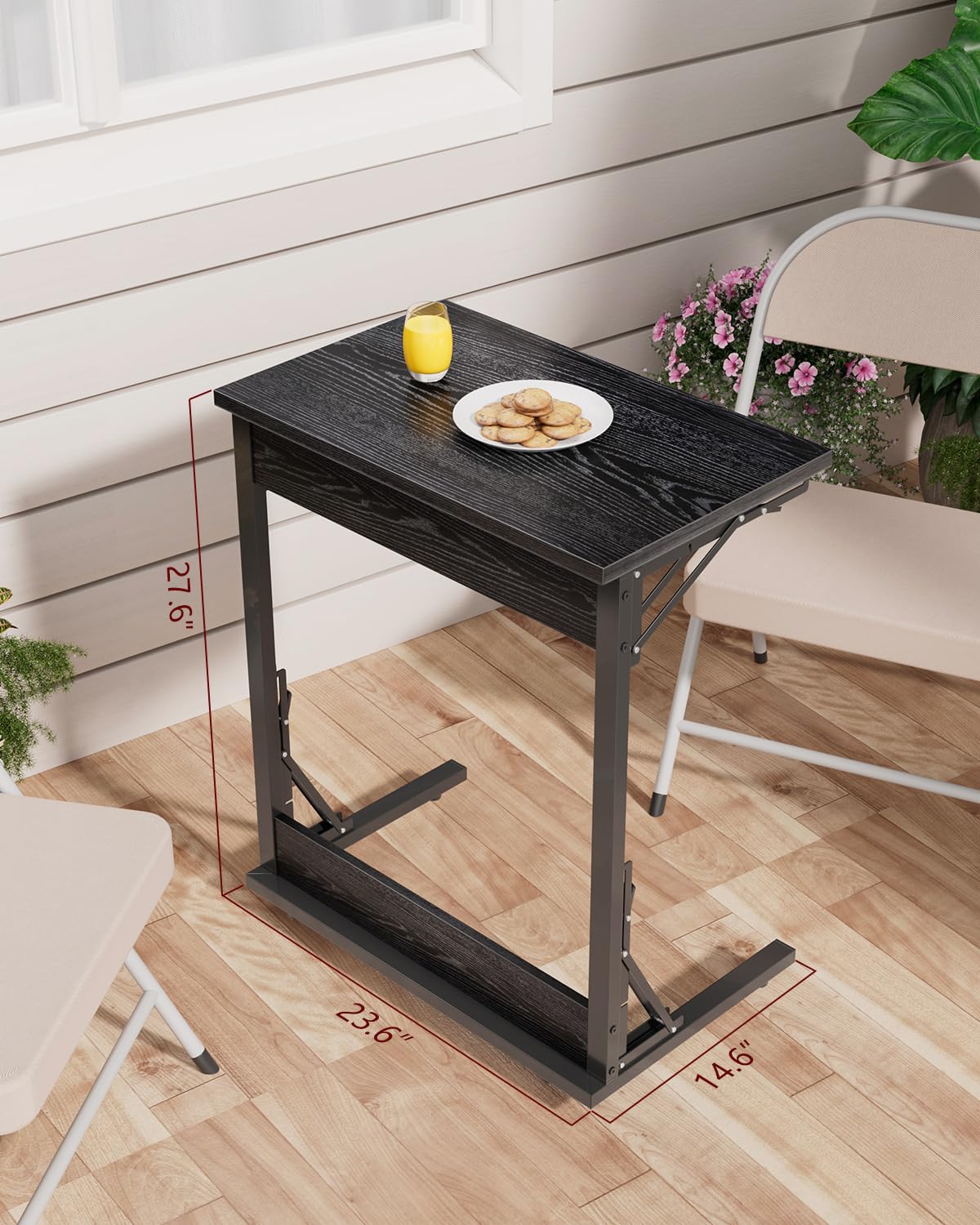 Tatub Folding TV Tray Table Set of 2 - 24 Inch Wide C-Shaped End Tables for Couches, Small Sofa-Side Laptop Desk with Sturdy Metal Frame - Perfect for Living Room, Bedroom, Office & Dorm Use - Dark Black
