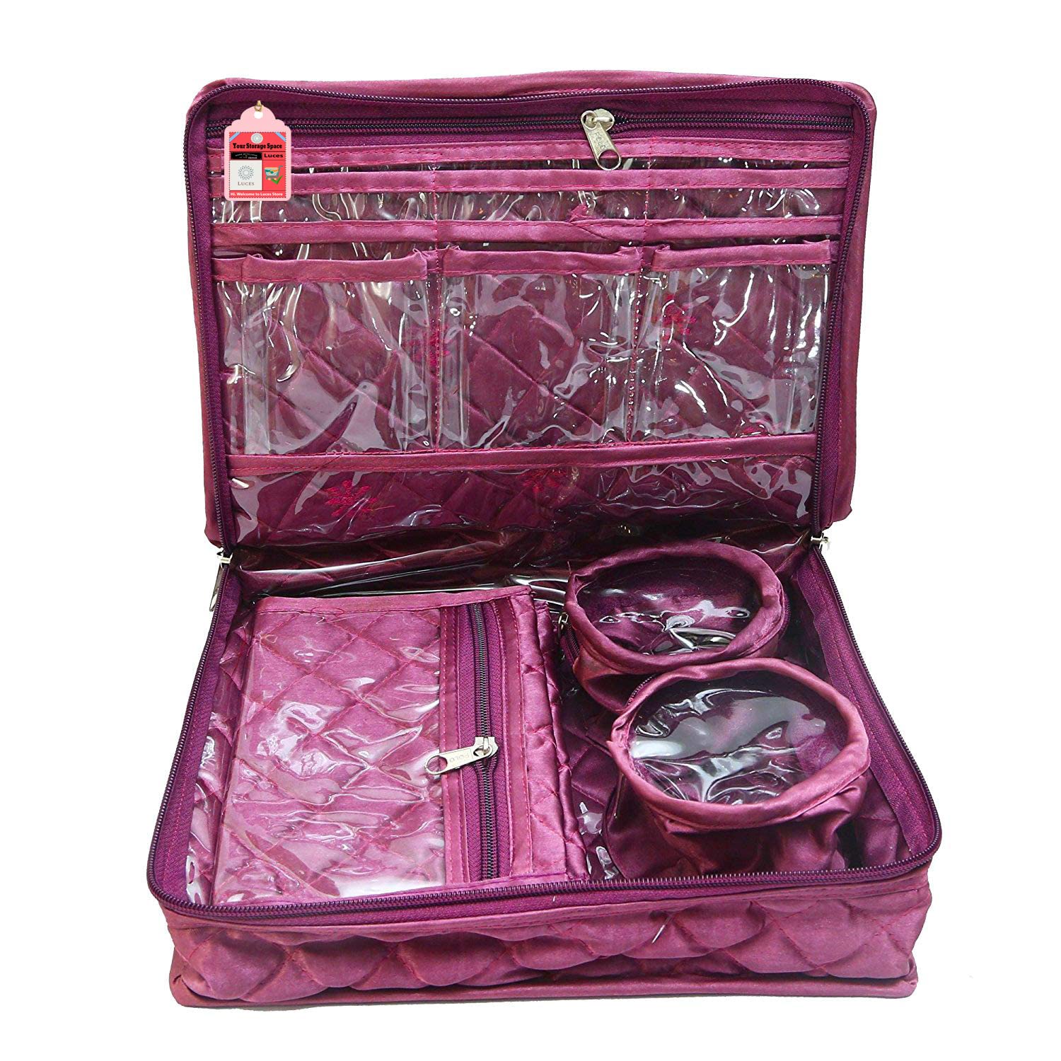 Satin Makeup Pouch for Women - Vanity Jewelry & Cosmetic Travel Organizer Bag - Portable Storage Box for Toiletries, Accessories & Essentials - Perfect for Travel, Home & On-the-Go Use (Purple)