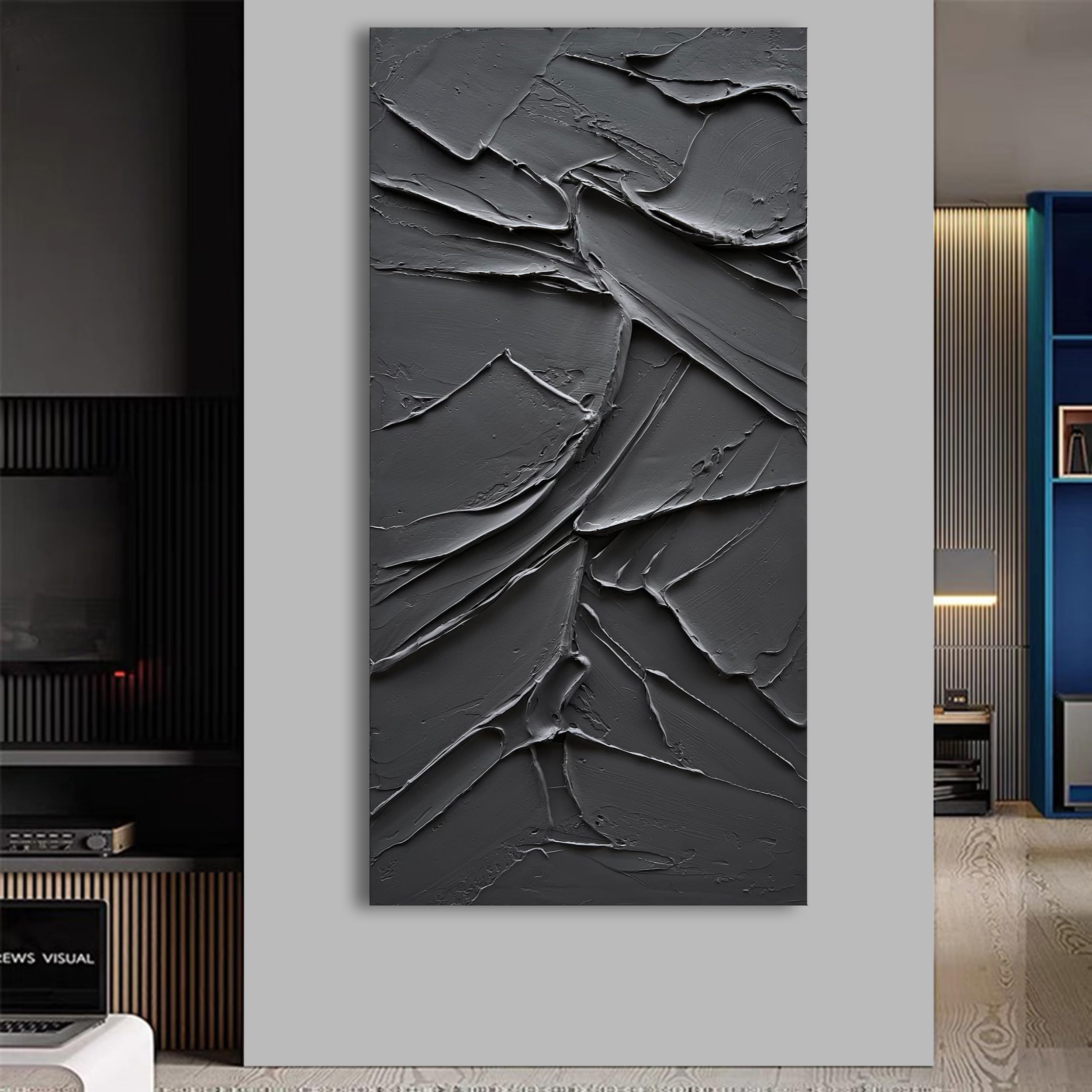 Large Abstract Modern Oil Painting on Black Canvas - 60x30 Inch Contemporary Textured Wall Art for Living Room, Bedroom & Office Decor | Minimalist Home Artwork by NANKAI