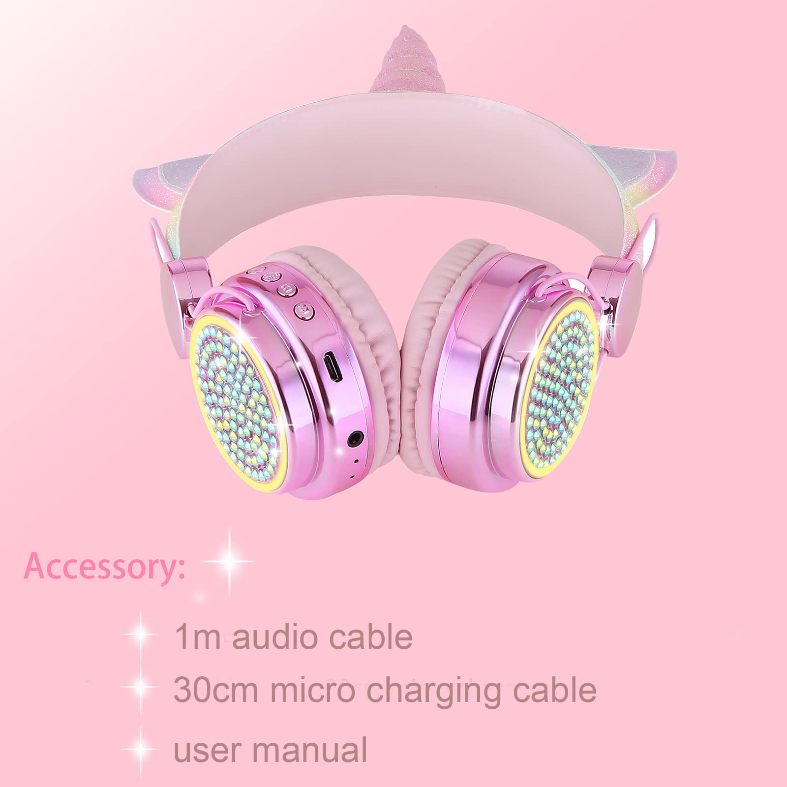 Wireless Unicorn Headphones for Kids Girls Teens - LED Light Up Bluetooth Headset with Microphone, Volume Control & Soft Ear Cushions - Perfect for School, Online Learning, Christmas Gifts & Unicorn Lovers (Pink)