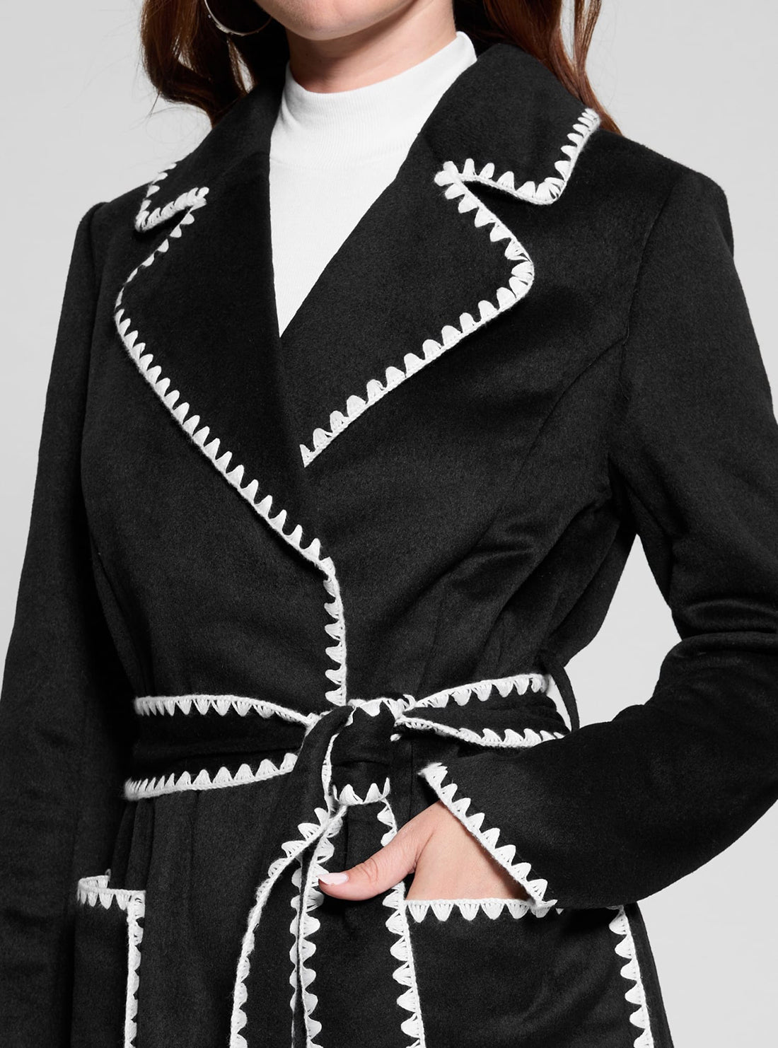 Victoire Black Wrap Belt Coat for Women - Stylish Trench Coat with Adjustable Belt for Office, Date Night & Fall Fashion