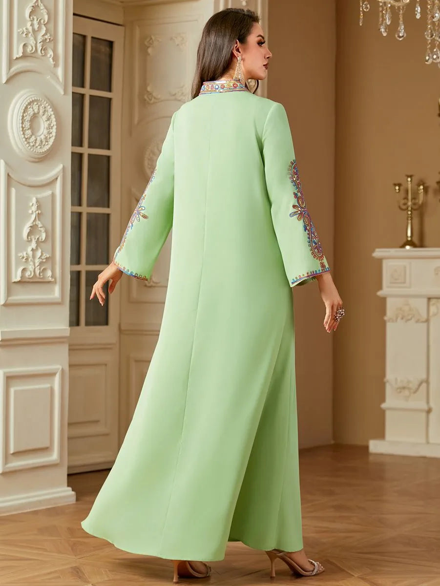 Elegant Eid Dress with Sequins & Embroidery - Flowy Caftan Kaftan for Women #254221 - Perfect for Festivals, Parties, and Special Occasions