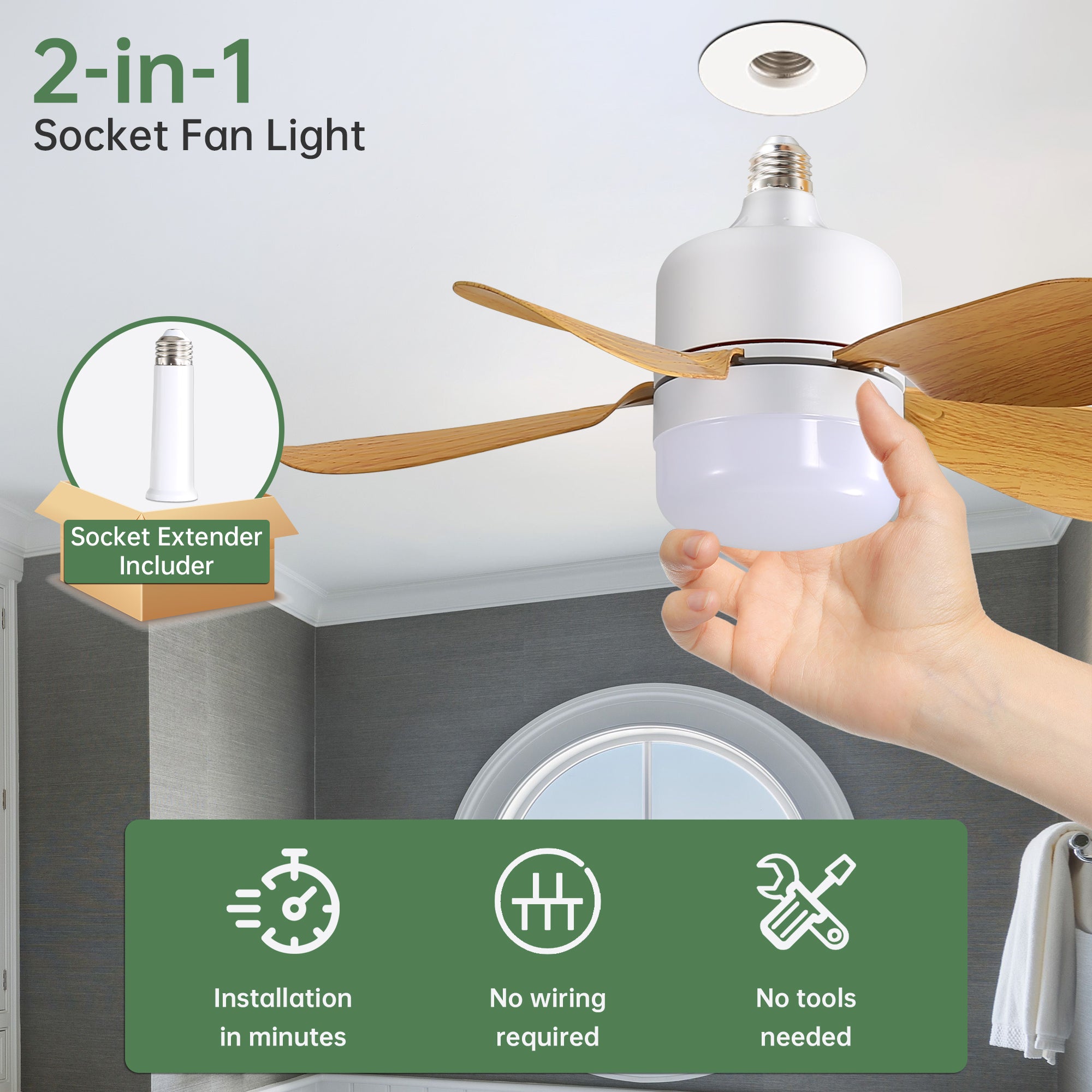 16 Inch Smart Ceiling Fan with Dimmable LED Light and Remote Control - 2 in 1 Screw Mount - Quiet DC Motor - Perfect for Bedroom, Living Room, and Outdoor Patio