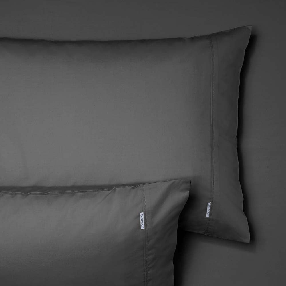 Premium 100% Cotton Percale Fitted Sheet & Pillowcase Set - 300 Thread Count Charcoal Gray - Long Single Bed Size - Soft & Breathable Bedding for Hotels, Dorms & Guest Rooms