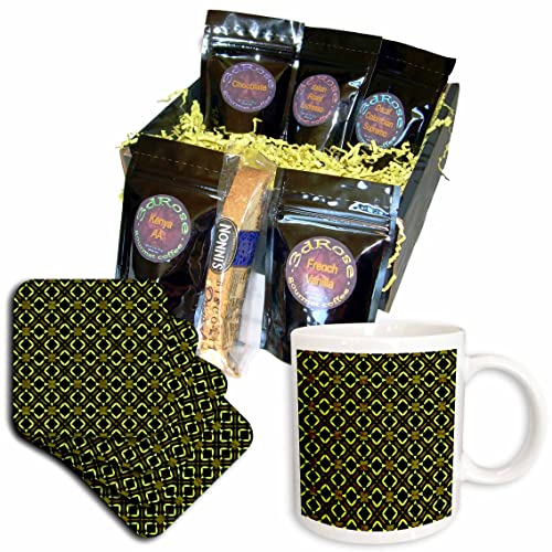 3D Rose Art Deco Tile Pattern Yellow and Moss Green on Black Ceramic Coffee Mug - Unique Gift Basket Idea for Coffee Lovers, Office Gifts, Housewarming Presents
