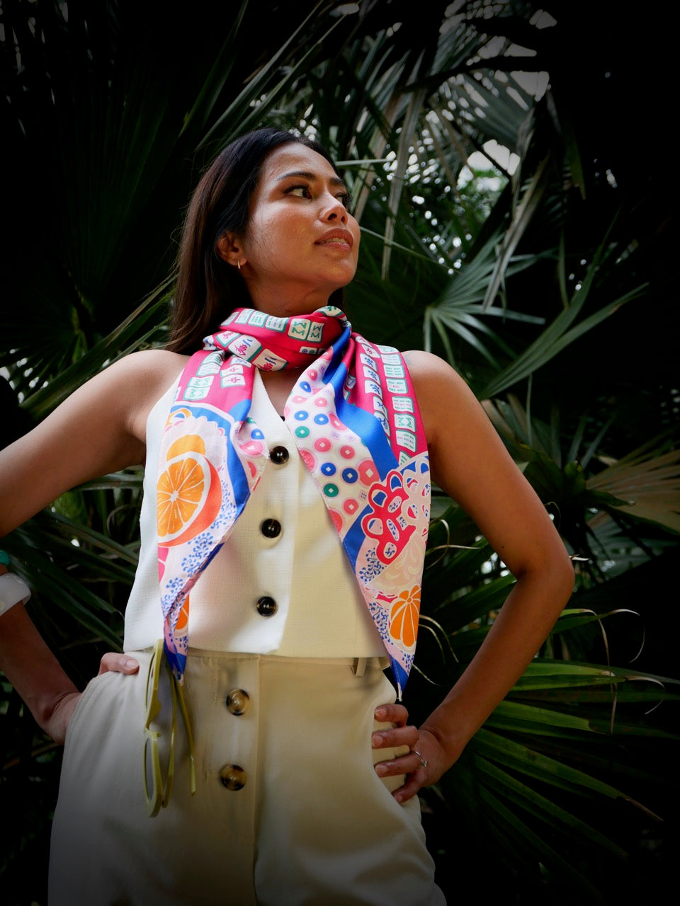 Aunty Carol's Premium Silk Scarf - Elegant Lucky Tiles Design | Perfect for Gifts, Weddings & Special Occasions