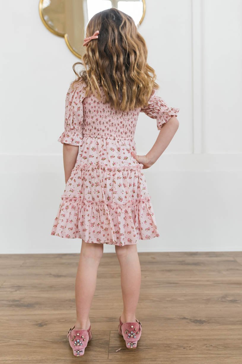 Mini Madeline Dress In Pink - Elegant Floral Baby Girl Dress for Special Occasions & Photo Shoots