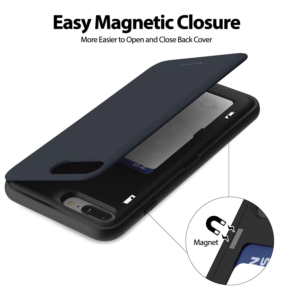 GOOSPERY iPhone 8 Plus Case & iPhone 7 Plus Wallet Case with Card Holder - Dual Layer Protective Bumper Phone Cover (Navy Blue) | Perfect for Everyday Use, Travel & Business Meetings