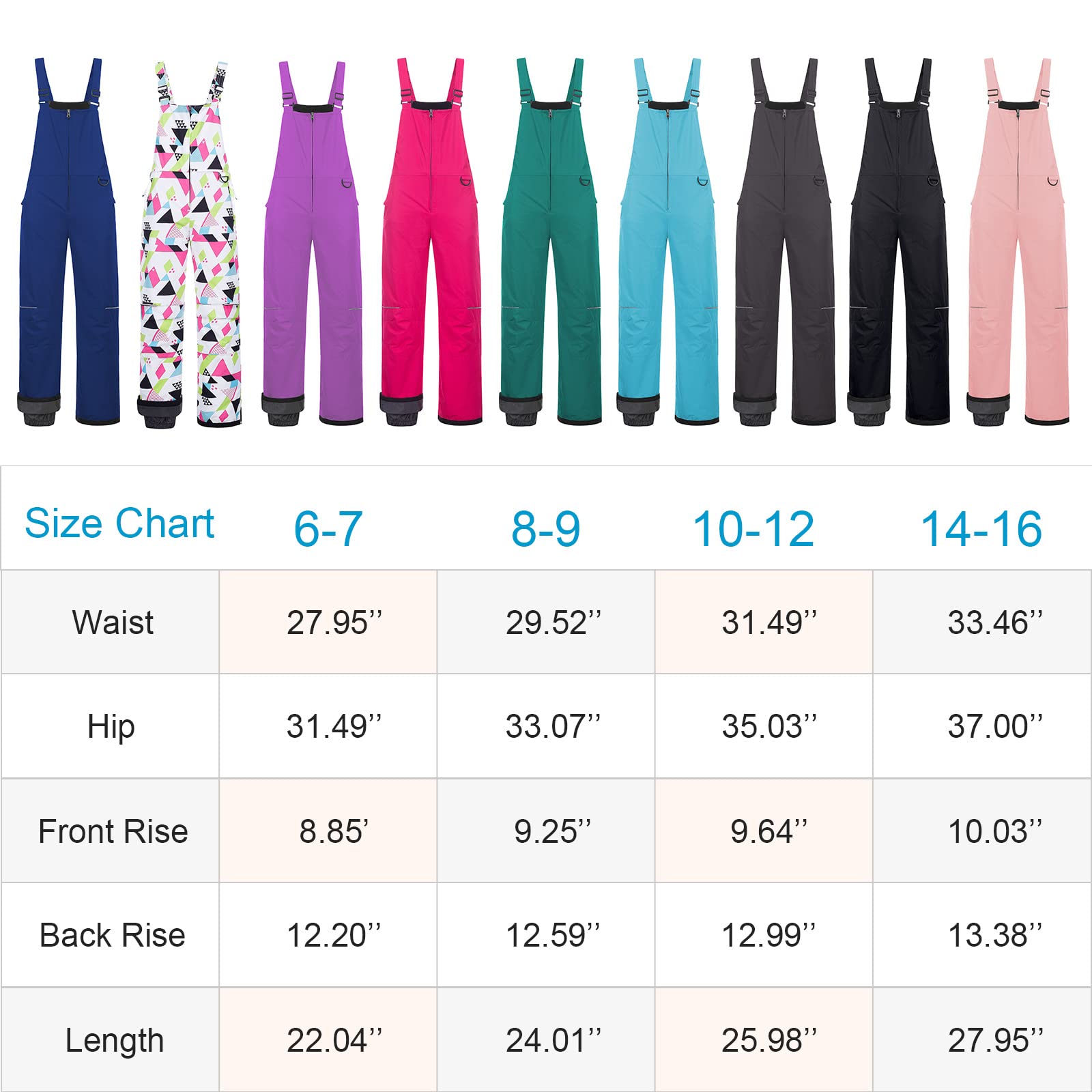 CREATMO Girls' Snow Bibs - Waterproof Insulated Ski Pants for Kids - Winter Snow Overalls for Girls 4-12 Years - Perfect for Skiing, Snowboarding & Outdoor Winter Play