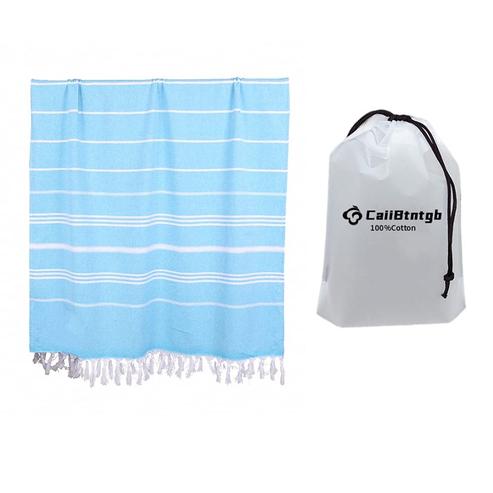 Premium 100% Cotton Turkish Towel - 70x35 Inches Quick Dry Bath Towel for SPA, Beach, Pool & Gym - Soft & Absorbent Travel Towel - Pinstripe Blue - Ideal for Yoga, Vacation & Home Bathroom Use