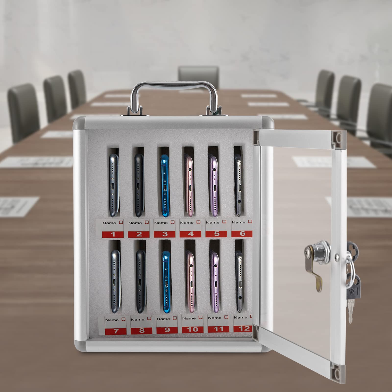 Secure 12-Slot Aluminum Alloy Cell Phone Lock Box with Safety Lock - Wall Mounted Phone Storage Cabinet for Classroom, Teachers & Offices | Ideal for Schools, Meetings & Focus Areas