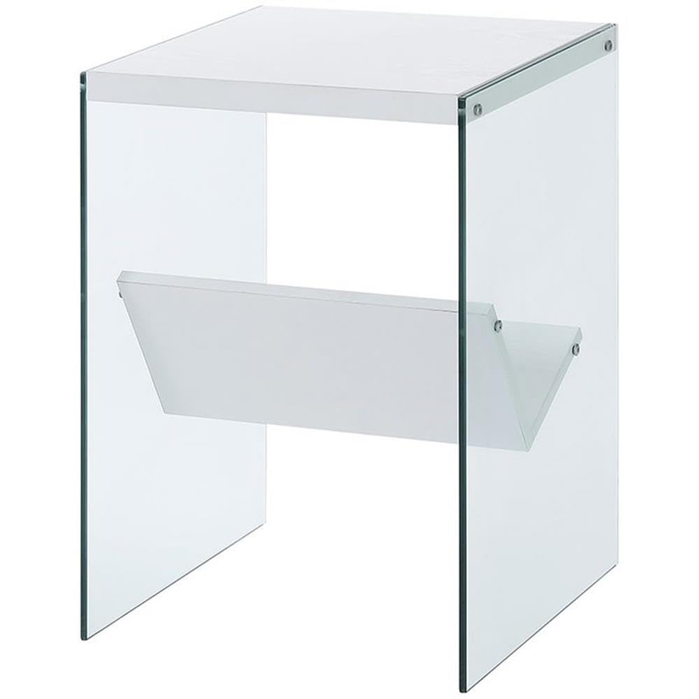 White Wood Finish & Clear Glass End Table Set of 2 - Modern Side Table for Living Room, Bedroom, or Office - Perfect for Coffee, Books, and Decor