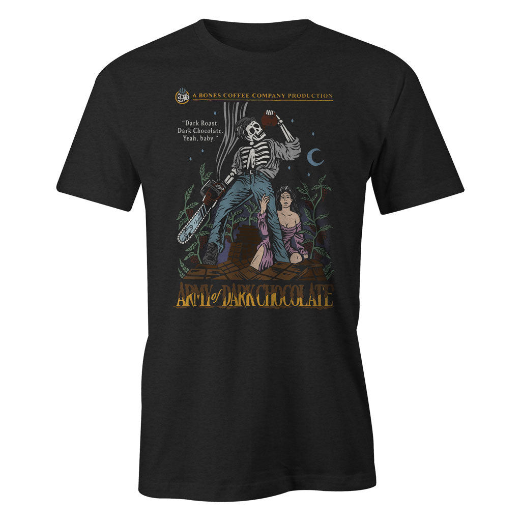 Army of Dark Chocolate T-Shirt - Vintage Horror Movie Graphic Tee for Men & Women - Perfect for Halloween, Cosplay, and Horror Fans