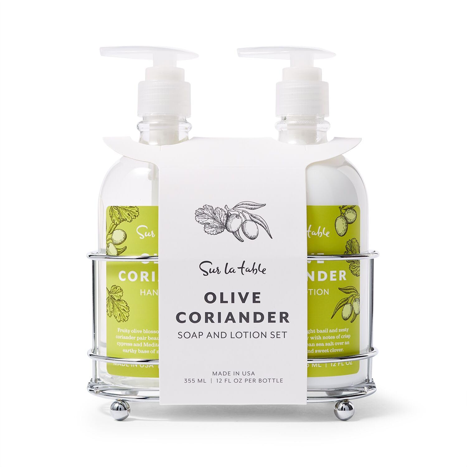 Sur La Table Olive & Coriander Scented Soap and Lotion Gift Set | Bathroom Essentials for Spa-Like Experience at Home