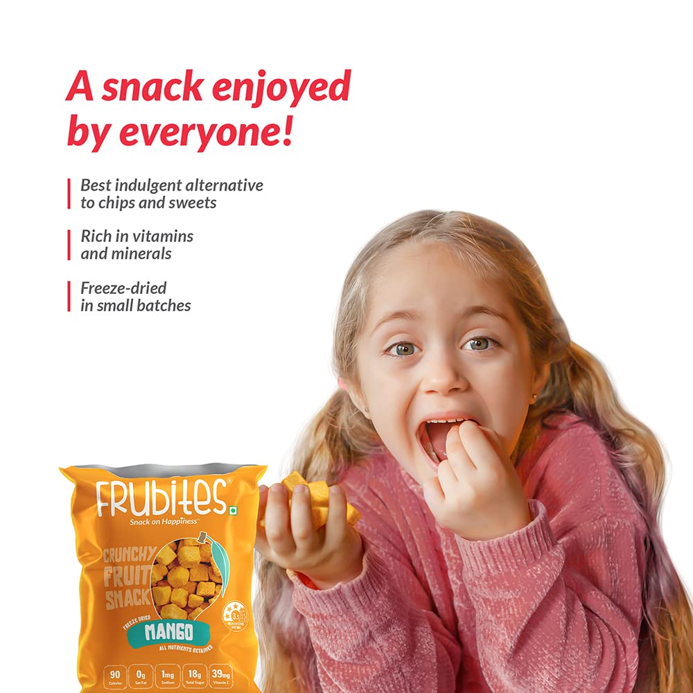 Frubites Freeze Dried Mango Snacks - Crunchy, Healthy Fruit Treats | No Sugar, No Preservatives, Gluten-Free, Vegan, Non-GMO | 7 Packs (1.06oz Each) | Perfect for School Lunches, Hiking, and On-the-Go Snacking
