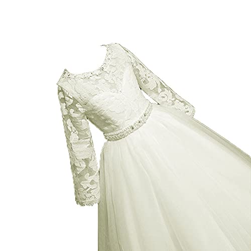 Elegant Long Lace Flower Girl Dress with Lace Back - First Communion & Wedding Pageant Gown - Perfect for Special Occasions, Church Ceremonies, and Formal Events