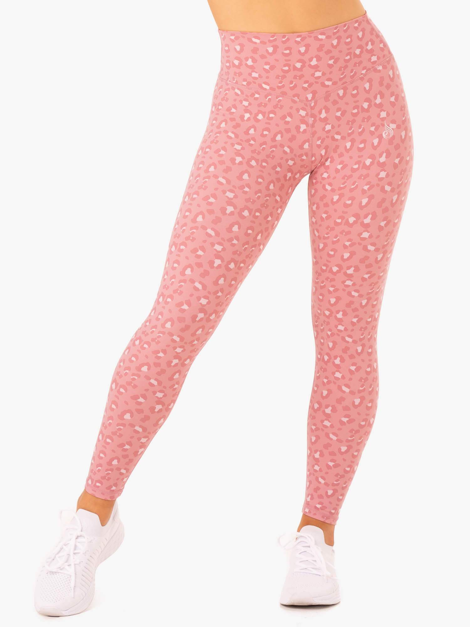 Hybrid Full Length Leggings - Pink Leopard Print Yoga Pants for Women | High Waisted Workout Leggings for Running, Gym & Lounge