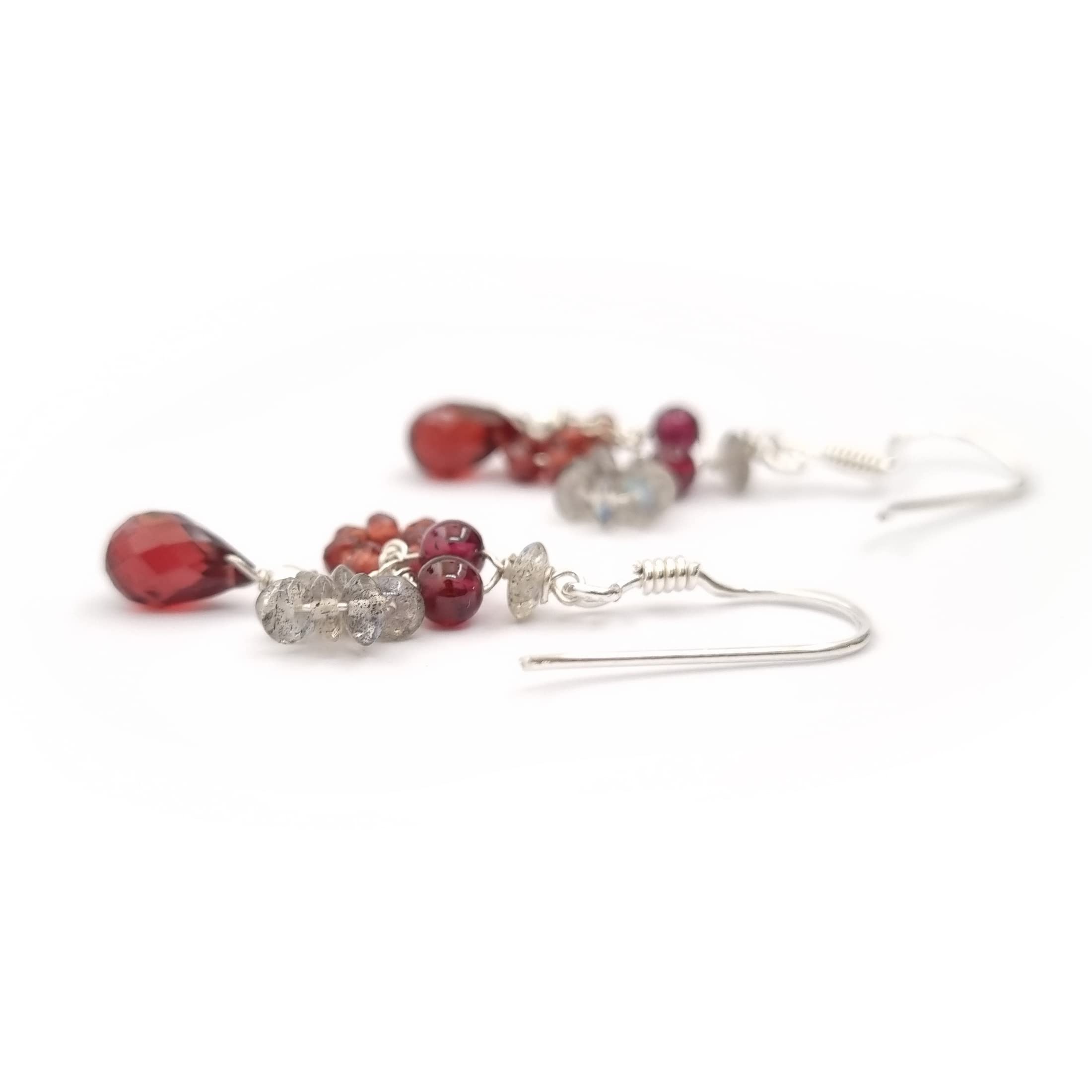 Natural Garnet Labradorite Beads Dangle Earrings for Women - Sterling Silver Dainty Gemstone Jewelry - Perfect for Everyday Wear, Office & Special Occasions
