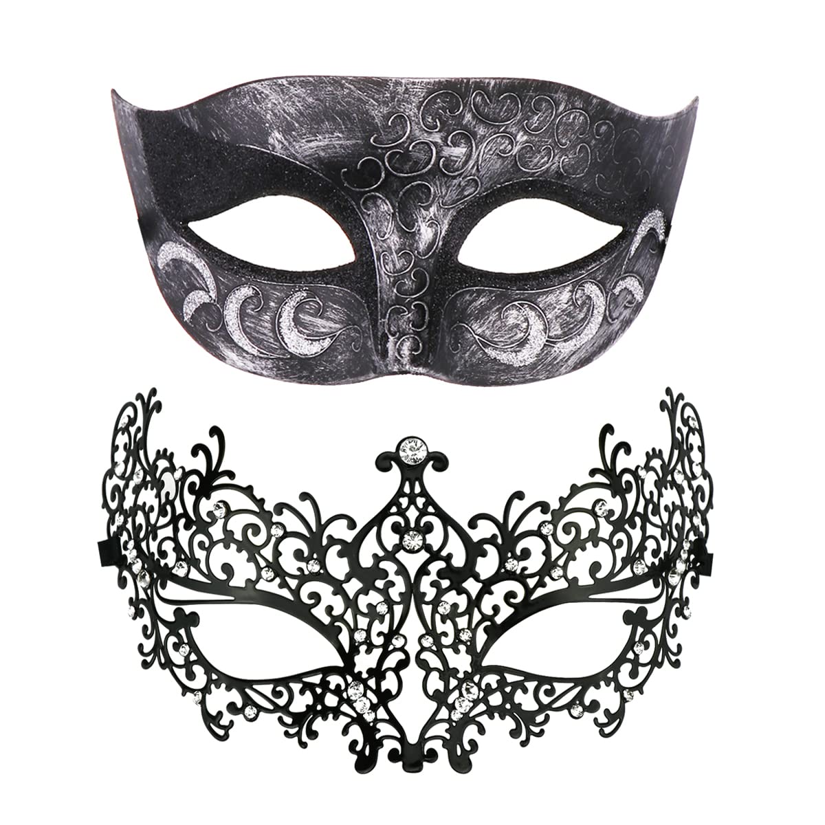 Elegant Venetian Metal Masquerade Mask Set for Couples - Perfect for Halloween, Mardi Gras, Costume Parties & Venetian Balls | Handcrafted Venetian Style Party Masks for Carnival, Weddings & Formal Events