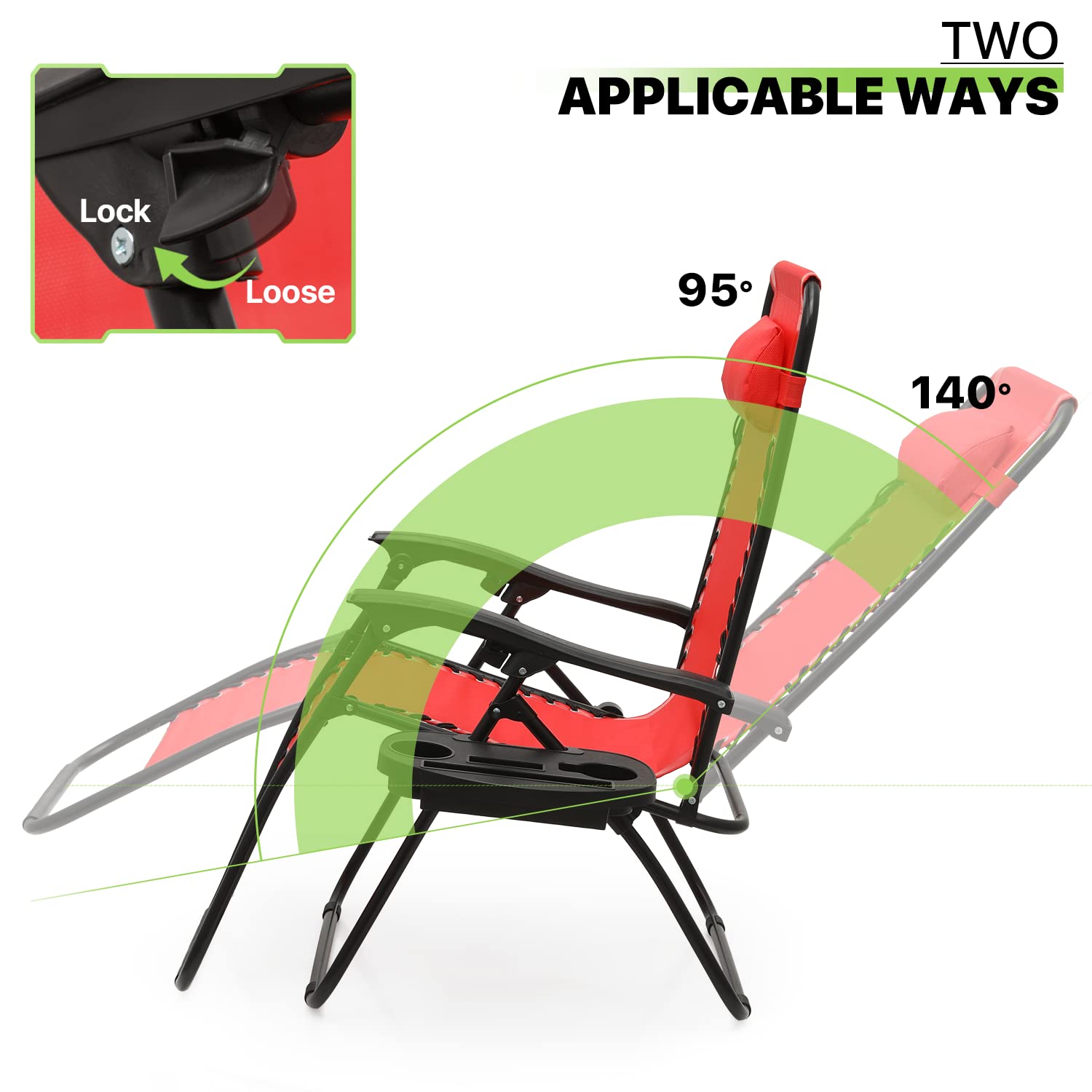 Magshion Zero Gravity Lounge Chairs Set of 2 - Adjustable Outdoor Patio Recliners with Side Tray & Pillow Headrest - Foldable Anti-Gravity Chairs for Lawn, Camping, Beach (Red) - Perfect for Relaxing in Backyard, Poolside or Vacation Getaways