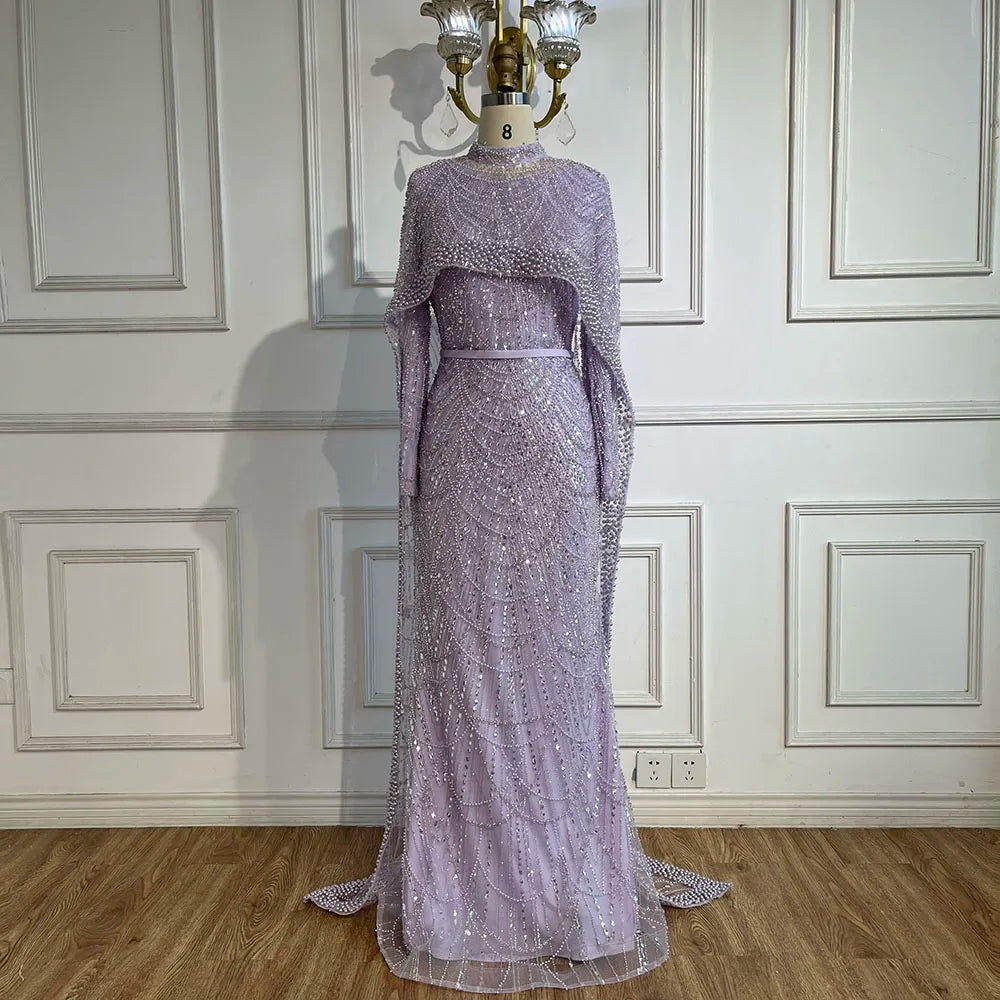 Luxury Muslim Hijab Mermaid Long Cape Evening Dress for Women - Dubai Arabia Wedding Party Gown 2025 LA72032M | Elegant Formal Wear for Special Occasions & Celebrations