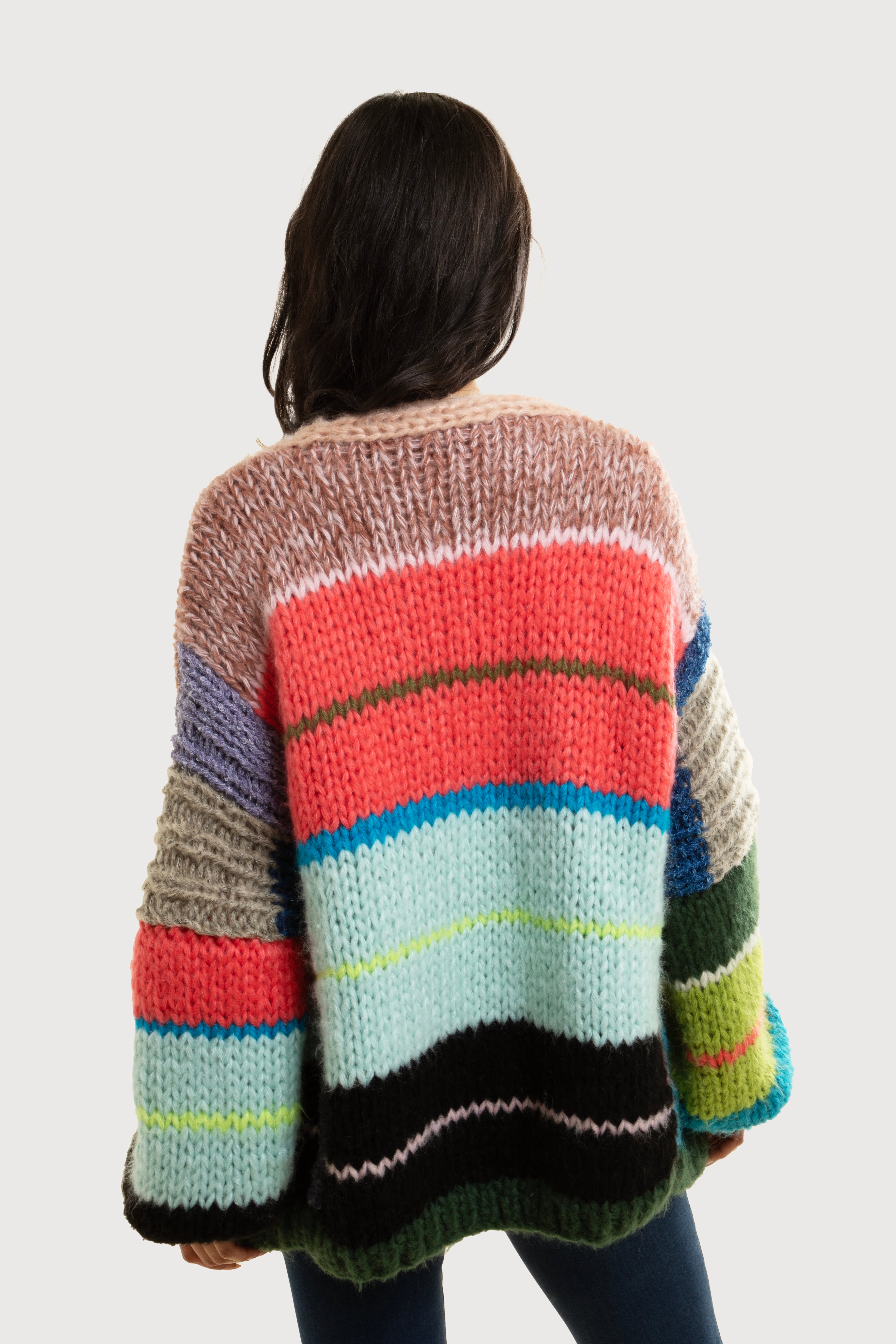 Colorful Knitted Rainbow Multitone Cardigan for Women - Cozy & Stylish Layering for Fall & Winter Outfits