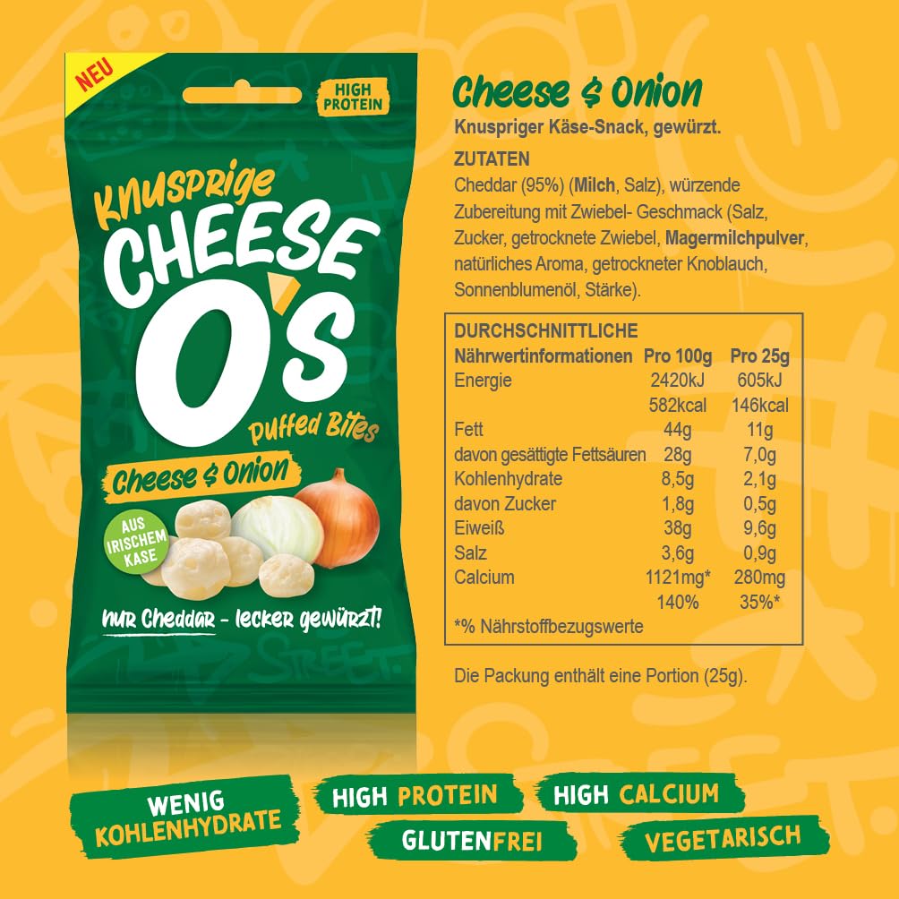 Keto-Friendly Cheese O's Crispy Puffed Cheese Snacks - 10-Pack (25g Each) | High Protein, Gluten Free, Vegetarian Cheese Chips | Perfect for Low-Carb Diets, Office Snacking & Movie Nights | Baked Delicious Healthy Snack